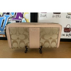 COACH ACCORDION SOFT PINK ZIP AROUND JACQUARD CC FABRIC LOGO WALLET