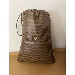 Mario Valentino LOGO Coated Canvas Drawstring Brown Vintage Shoulder Backpack