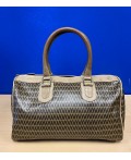 MARIO VALENTINO V Logo Signature Motif Coated Canvas Vintage Boston Handbag