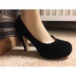 THE 9 DU BLACK VELVET ROUND TOE CHUNKY HIGH HEEL SHOES EU 39 SZ 8.5