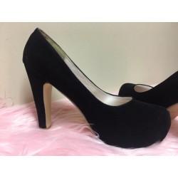 THE 9 DU BLACK VELVET ROUND TOE CHUNKY HIGH HEEL SHOES EU 39 SZ 8.5