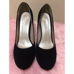 THE 9 DU BLACK VELVET ROUND TOE CHUNKY HIGH HEEL SHOES EU 39 SZ 8.5
