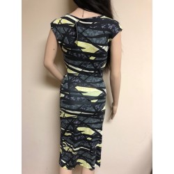 FRENCH CONNECTION Shadow Dance Jersey Dress Geometric Print Ruched Sz 6