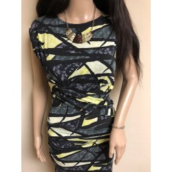 FRENCH CONNECTION Shadow Dance Jersey Dress Geometric Print Ruched Sz 6