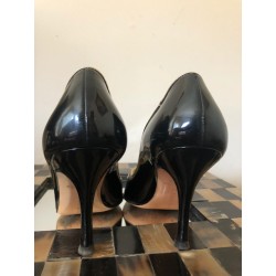 LUCIANO PADOVAN Black Gold Patent Leather Pointed Toe EU 37 US 6 Heels