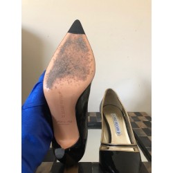 LUCIANO PADOVAN Black Gold Patent Leather Pointed Toe EU 37 US 6 Heels