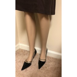 LUCIANO PADOVAN Black Gold Patent Leather Pointed Toe EU 37 US 6 Heels