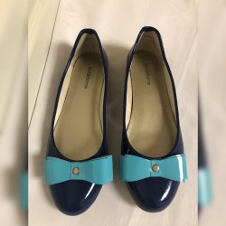 LIZ CLAIBORNE Shoes Flats Ballet Size 8 Women's BLUE DELAINE3 Bow Patent Leather