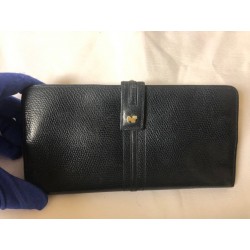 NINA RICCI Black Vintage Leather PARIS France Coin Purse Long Wallet