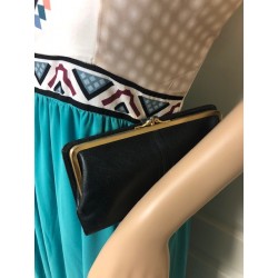 NINA RICCI Black Vintage Leather PARIS France Coin Purse Long Wallet