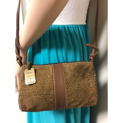 Borbonese Redwall Vintage Quail Pattern Italy Leather Cross Body Shoulder Bag