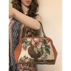Paola Del Lungo Italian Leather Brown VINTAGE TAPESTRY Doctor Shoulder Satchel