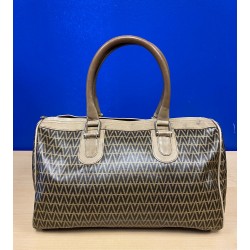 MARIO VALENTINO V Logo Signature Motif Coated Canvas Vintage Boston Handbag