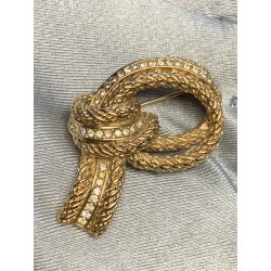 CHRISTIAN DIOR TWISTED ROPE KNOT RHINESTONE Vintage BROOCH PIN