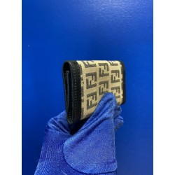 Fendi Zucca Canvas Pattern Black Leather Key Case Chain Holder